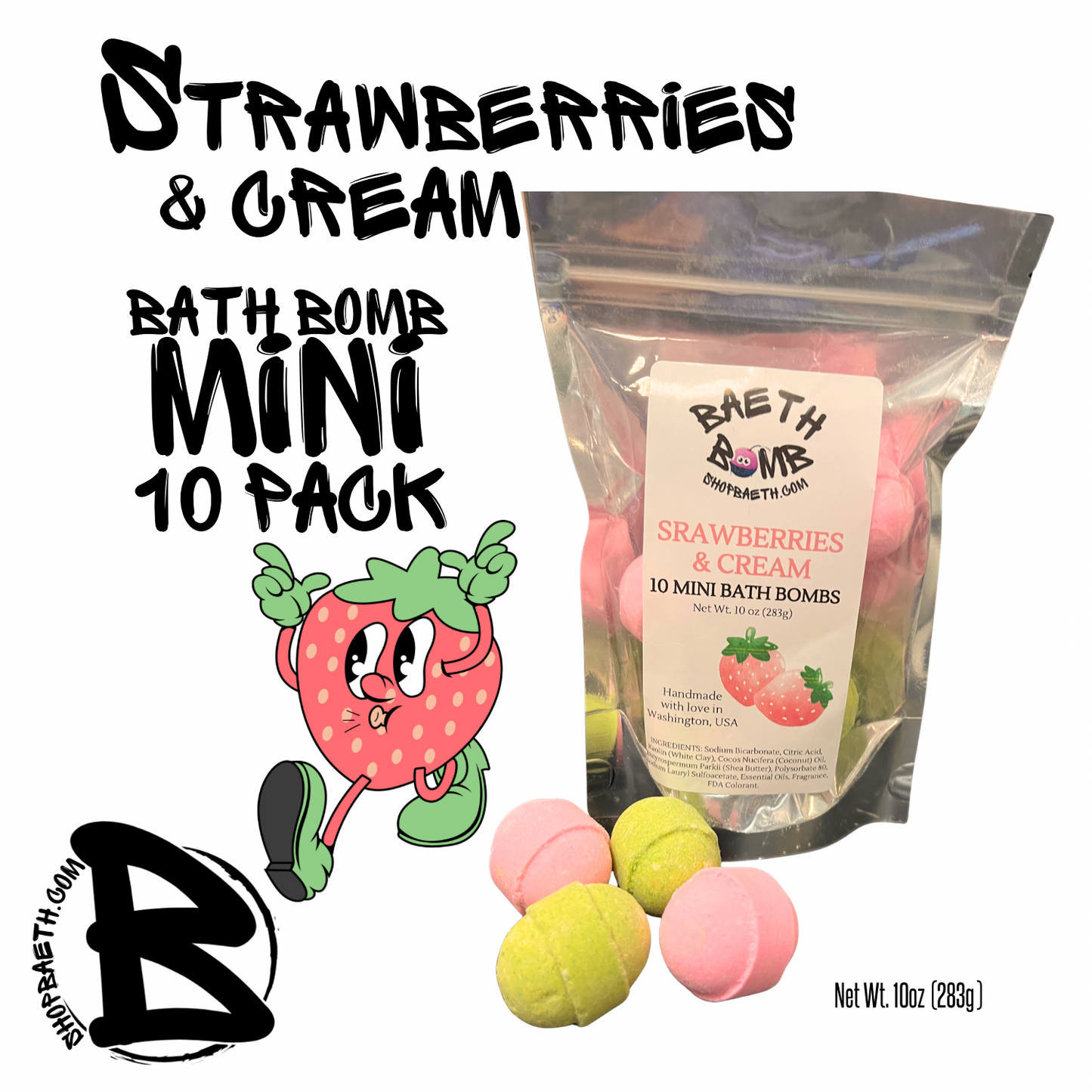 Strawberries & Cream Mini Bath Bomb 10 pack