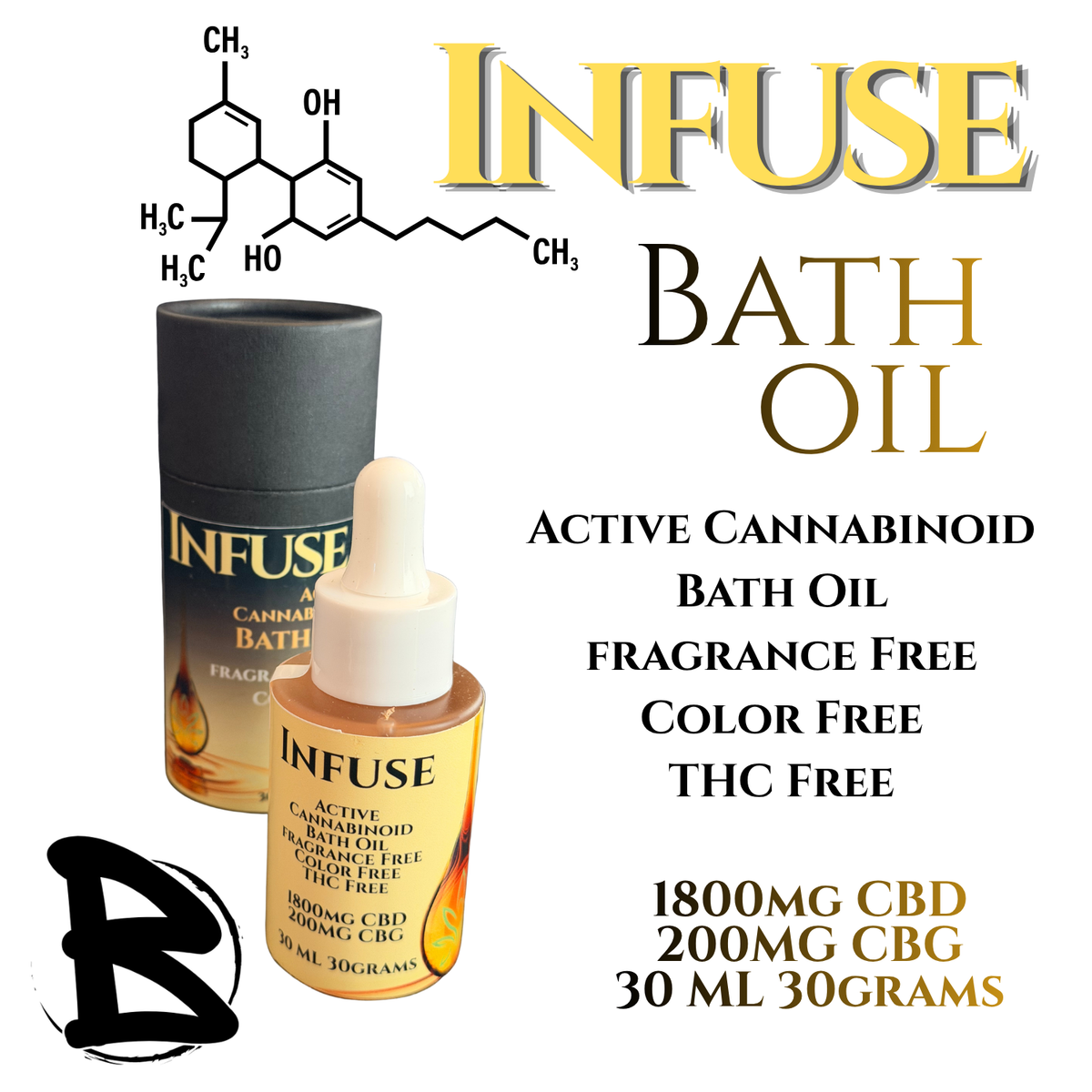 Infuse Bath Oil 30mL Glass Bottle| 2000mg CBD/CBG