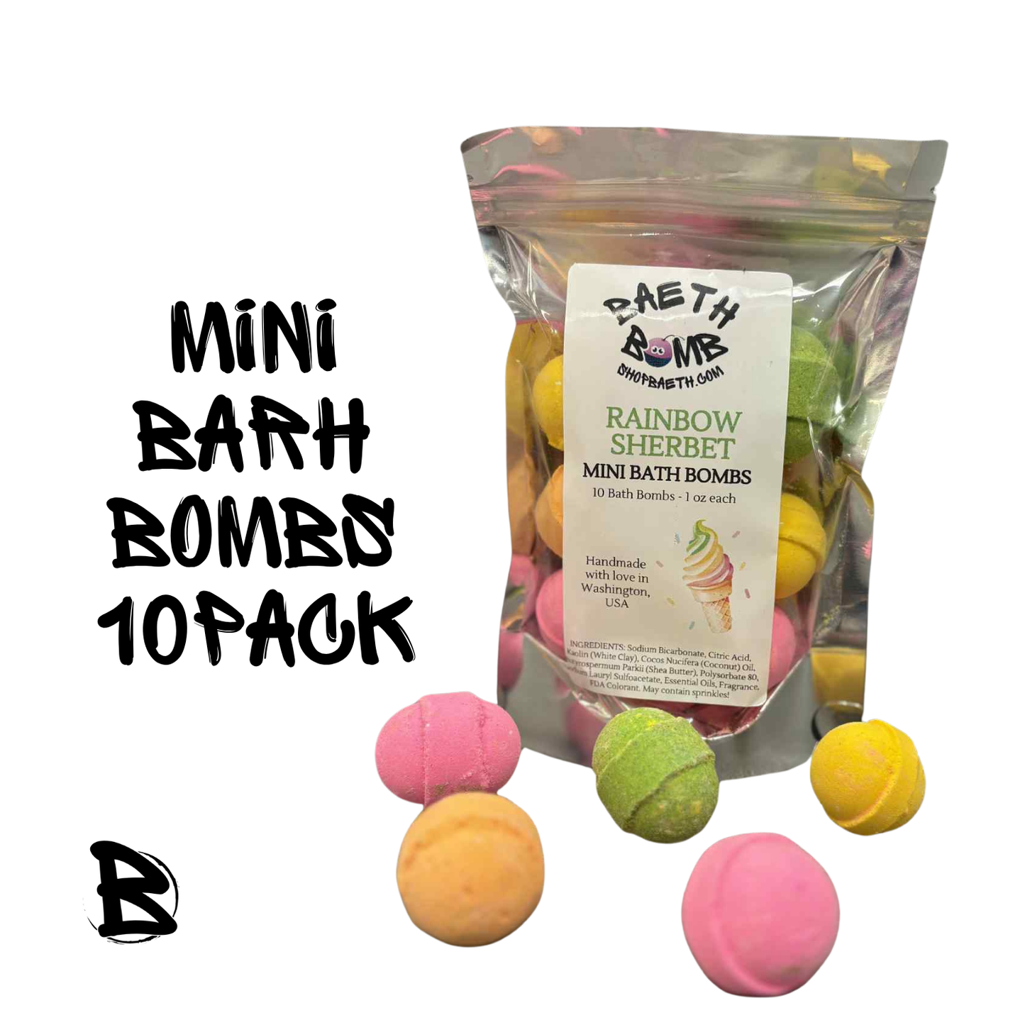 Rainbow Sherbet  Mini Bath Bomb 10 pack
